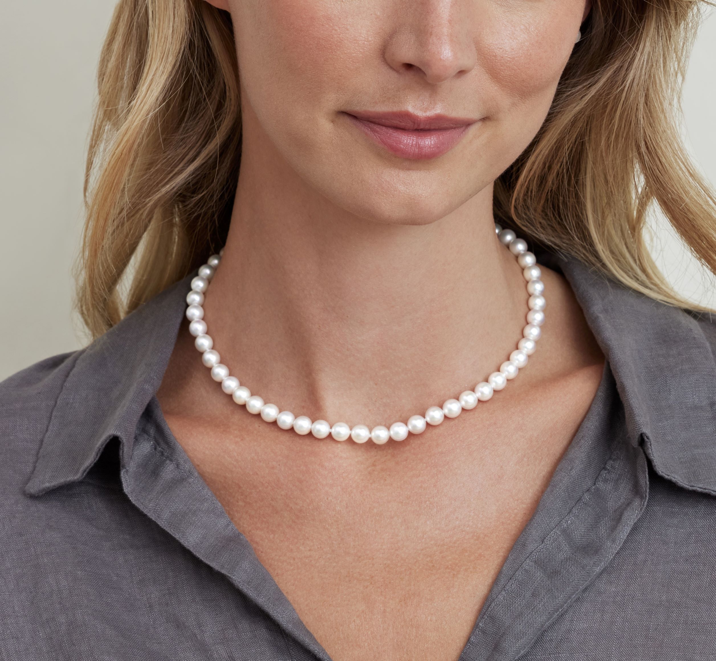 7.0-7.5mm Japanese Akoya White Pearl Necklace- AAA Quality