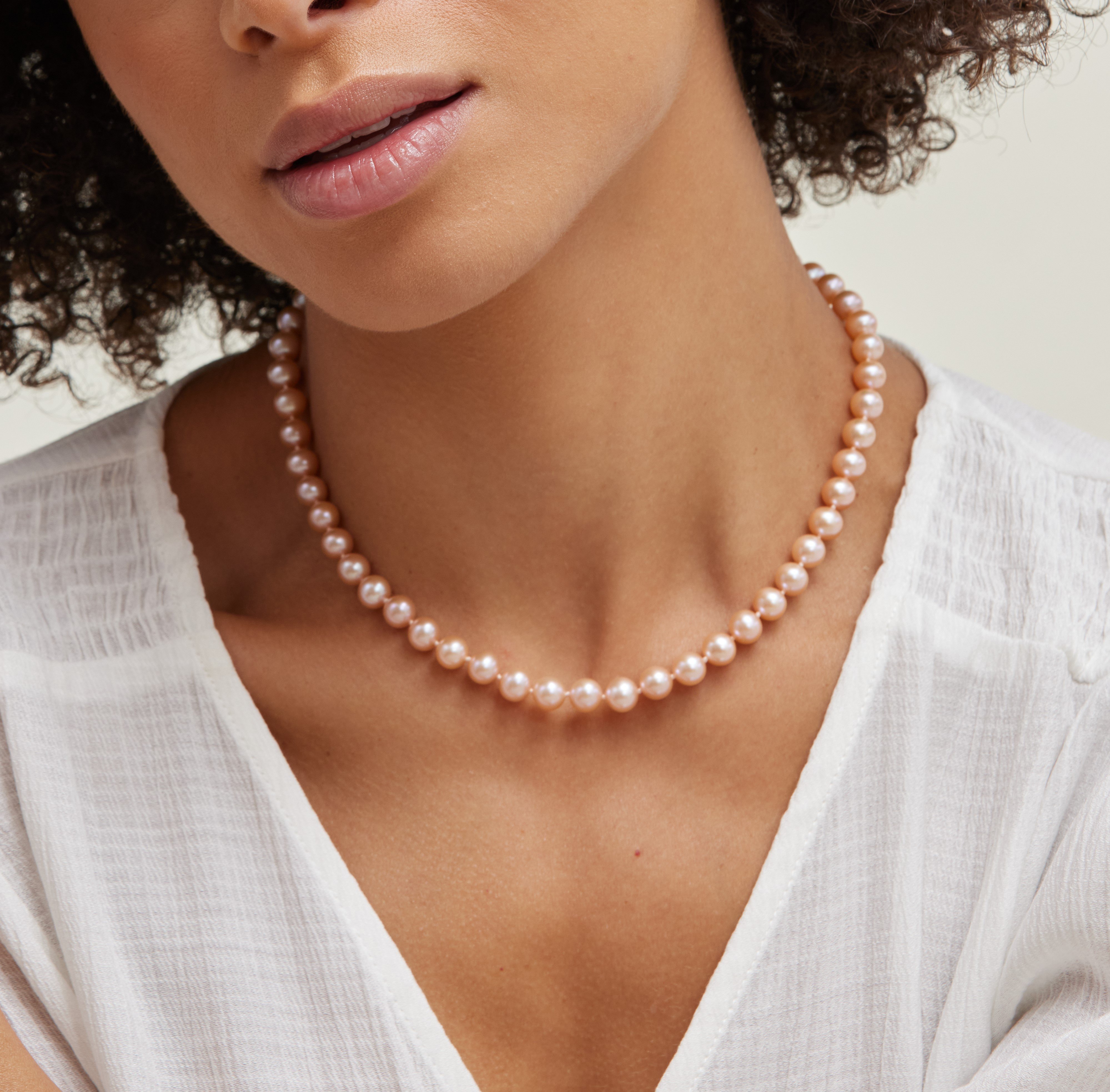 7.0-7.5mm Peach Freshwater Pearl Necklace - AAA Quality