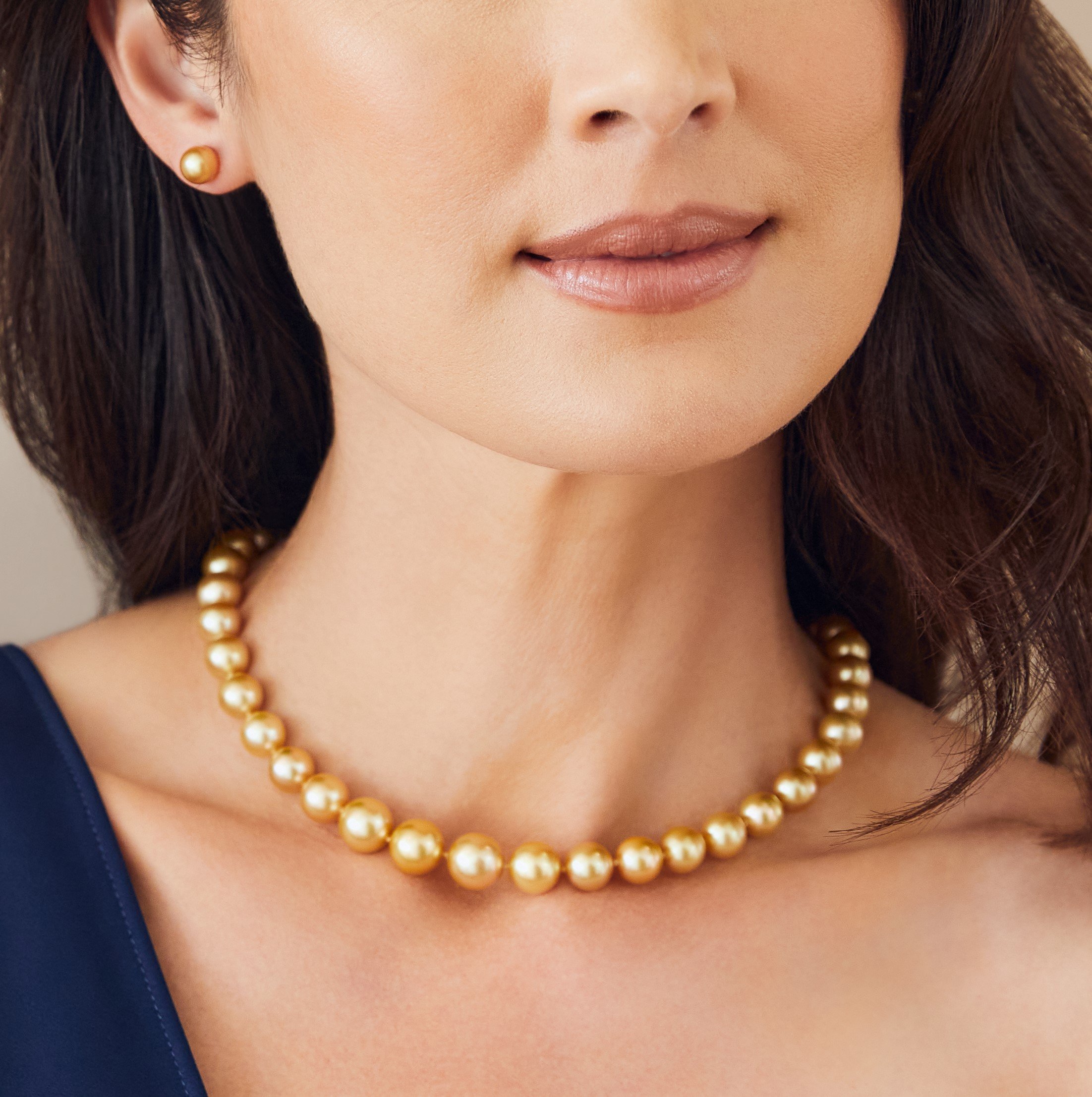 8-10mm Golden South Sea Pearl Necklace - AAA Quality