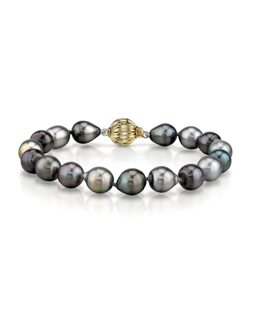 9-10mm Tahitian South Sea Multicolor Drop-Shape Pearl Bracelet - AAAA Quality