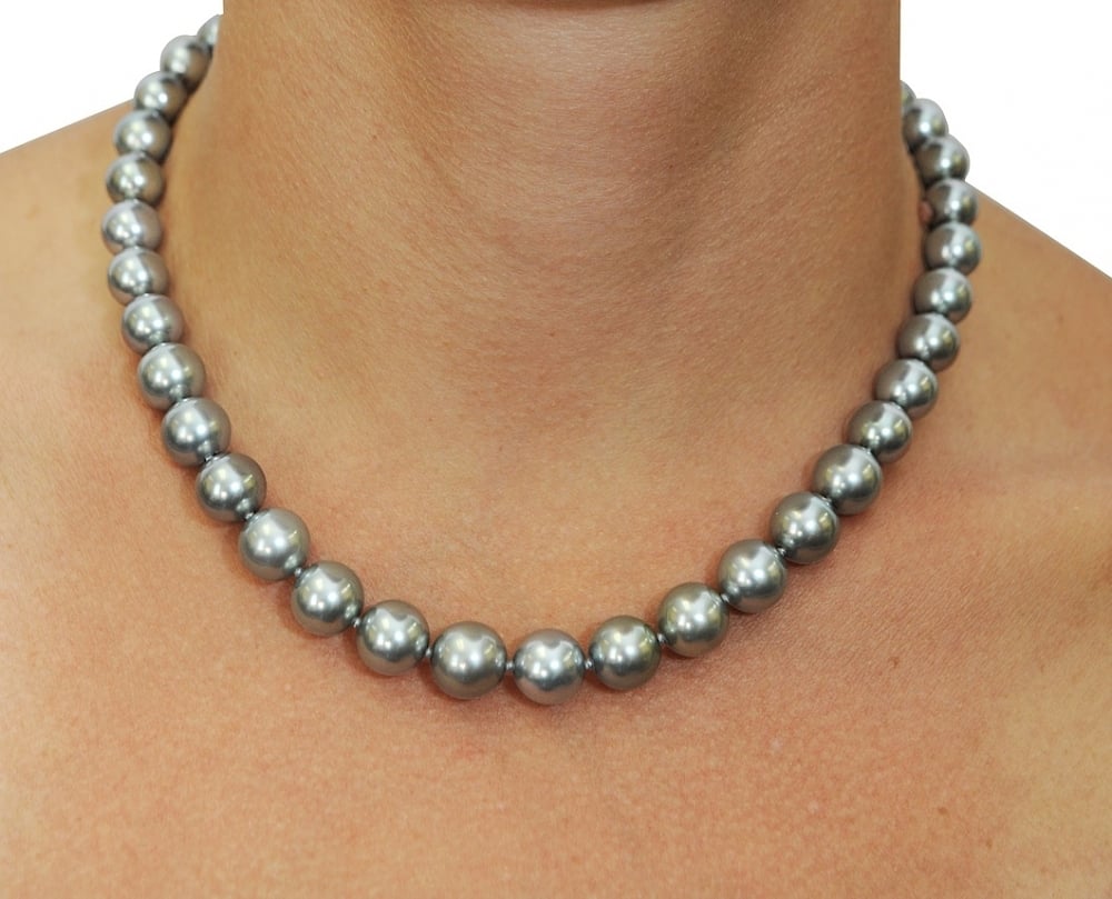 9-11mm Silver Tahitian South Sea Pearl Necklace - AAAA Quality