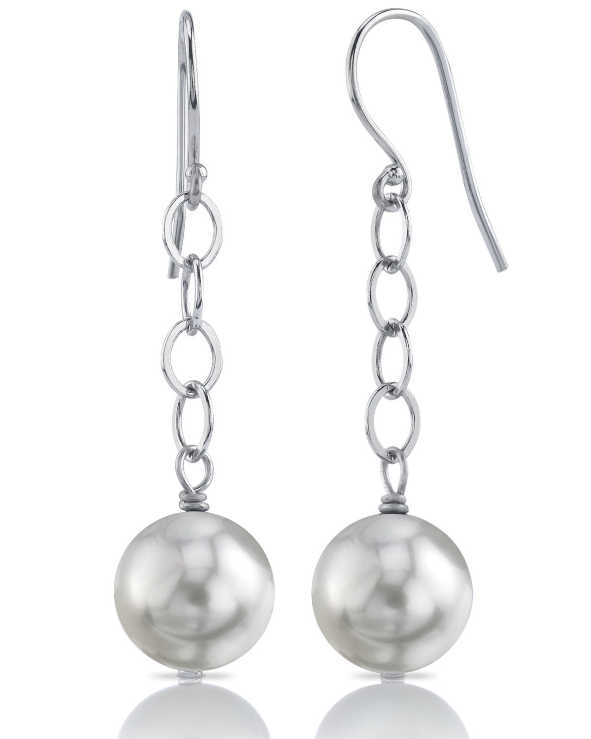 14K Gold 8.5-9.0mm Japanese Akoya Round Pearl Dangling Tincup Earrings ...