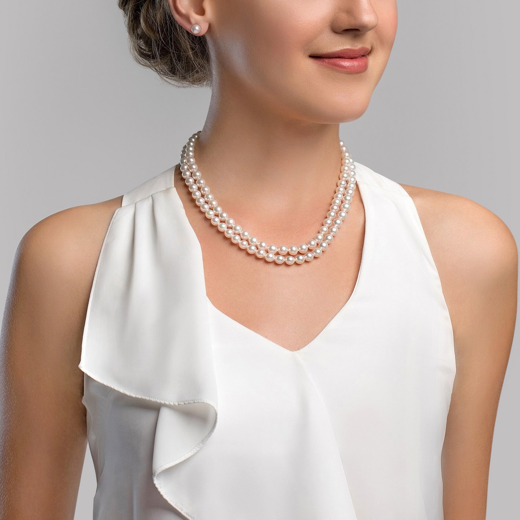 8.0-8.5mm Double Strand White Freshwater Pearl Necklace