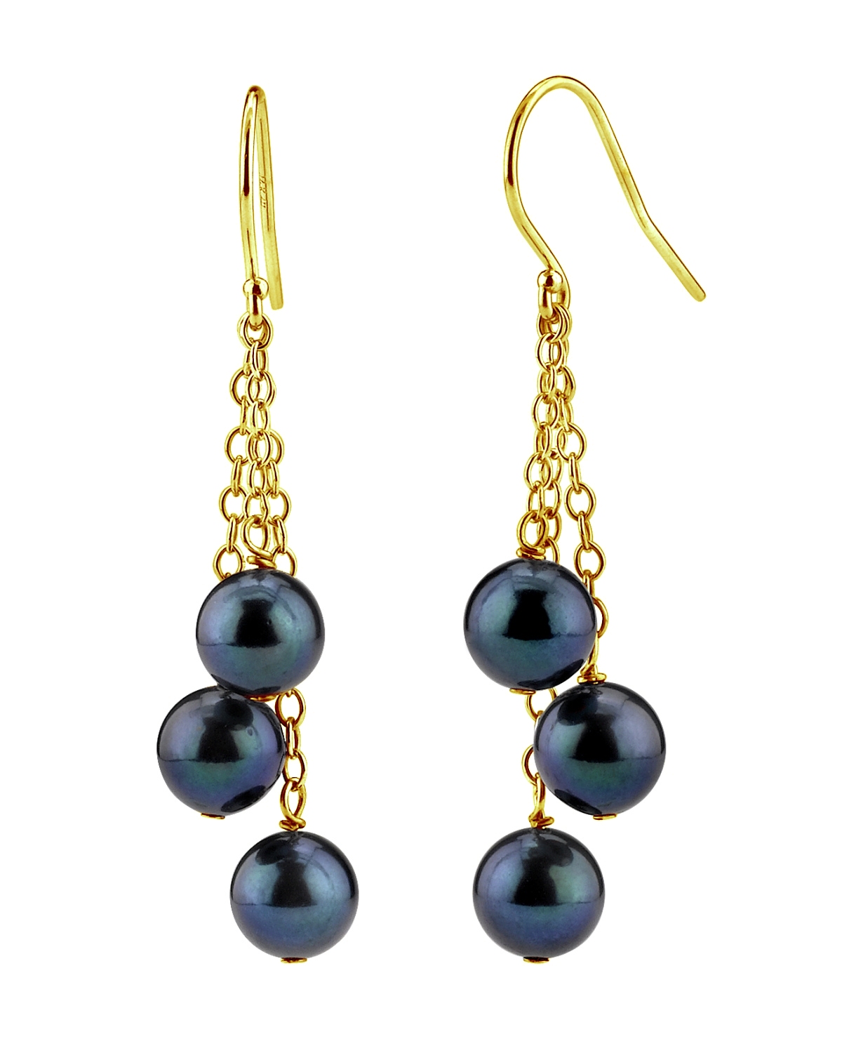 14K Gold Black Akoya Pearl Dangle Cluster Earrings