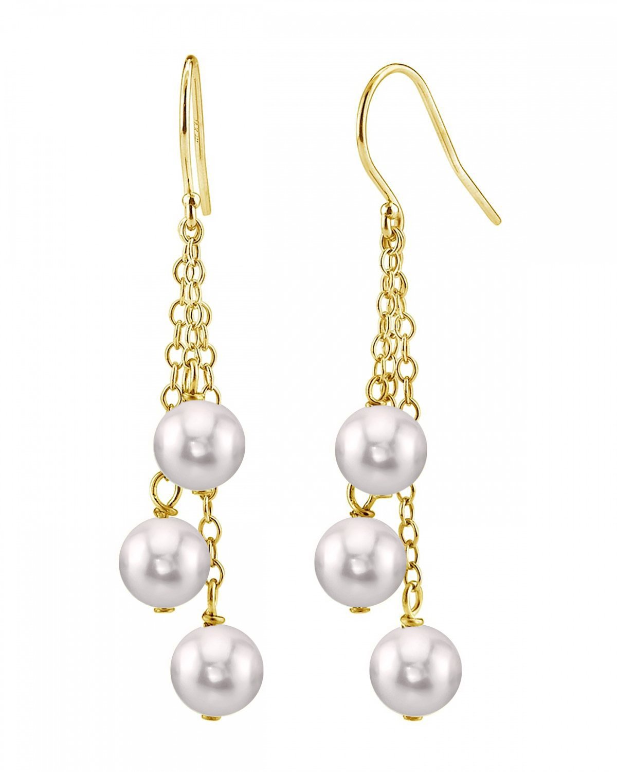 14k Gold White Akoya Pearl Dangle Cluster Earrings