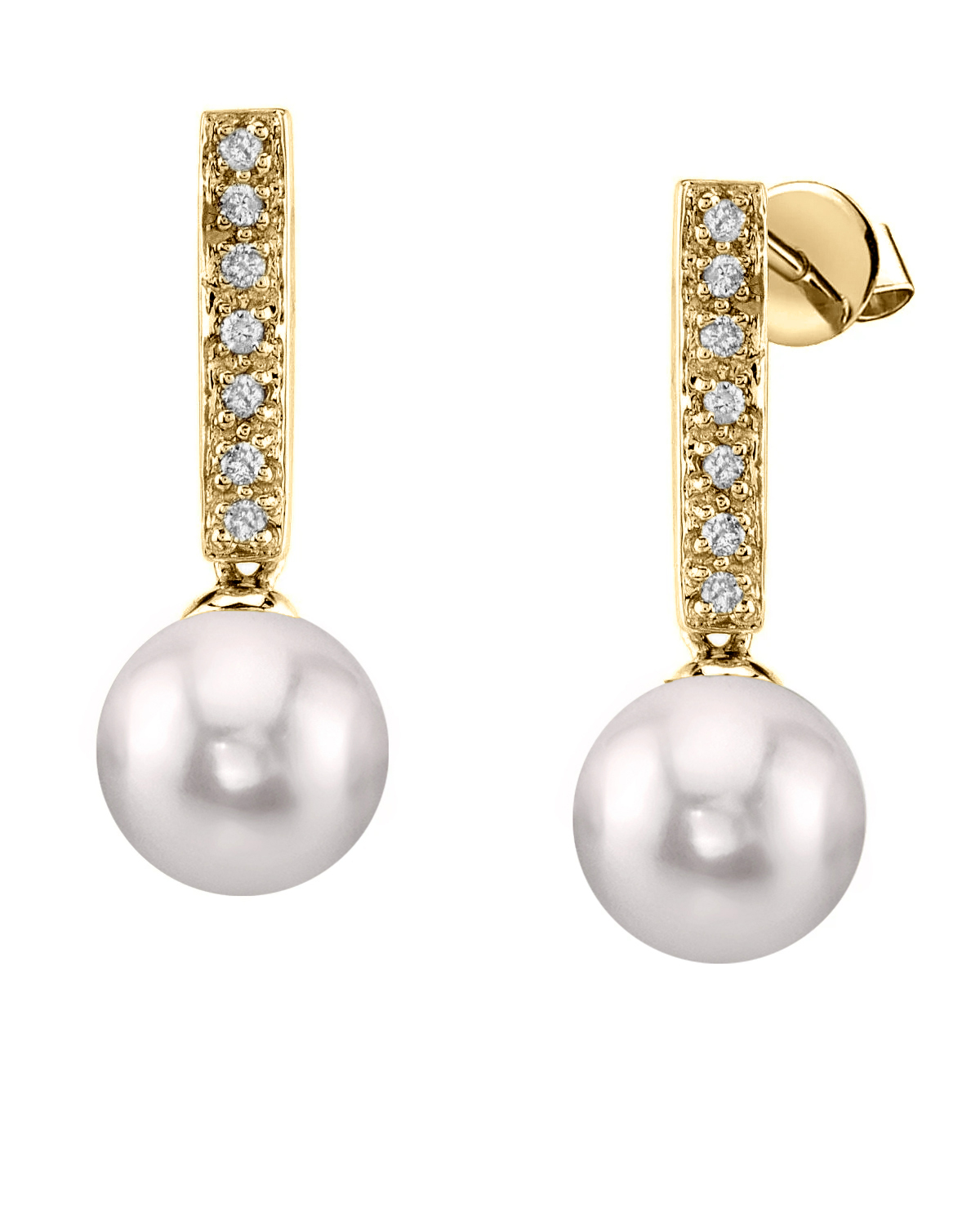 Akoya Certified Hanadama Pearl Dangling Diamond Earrings