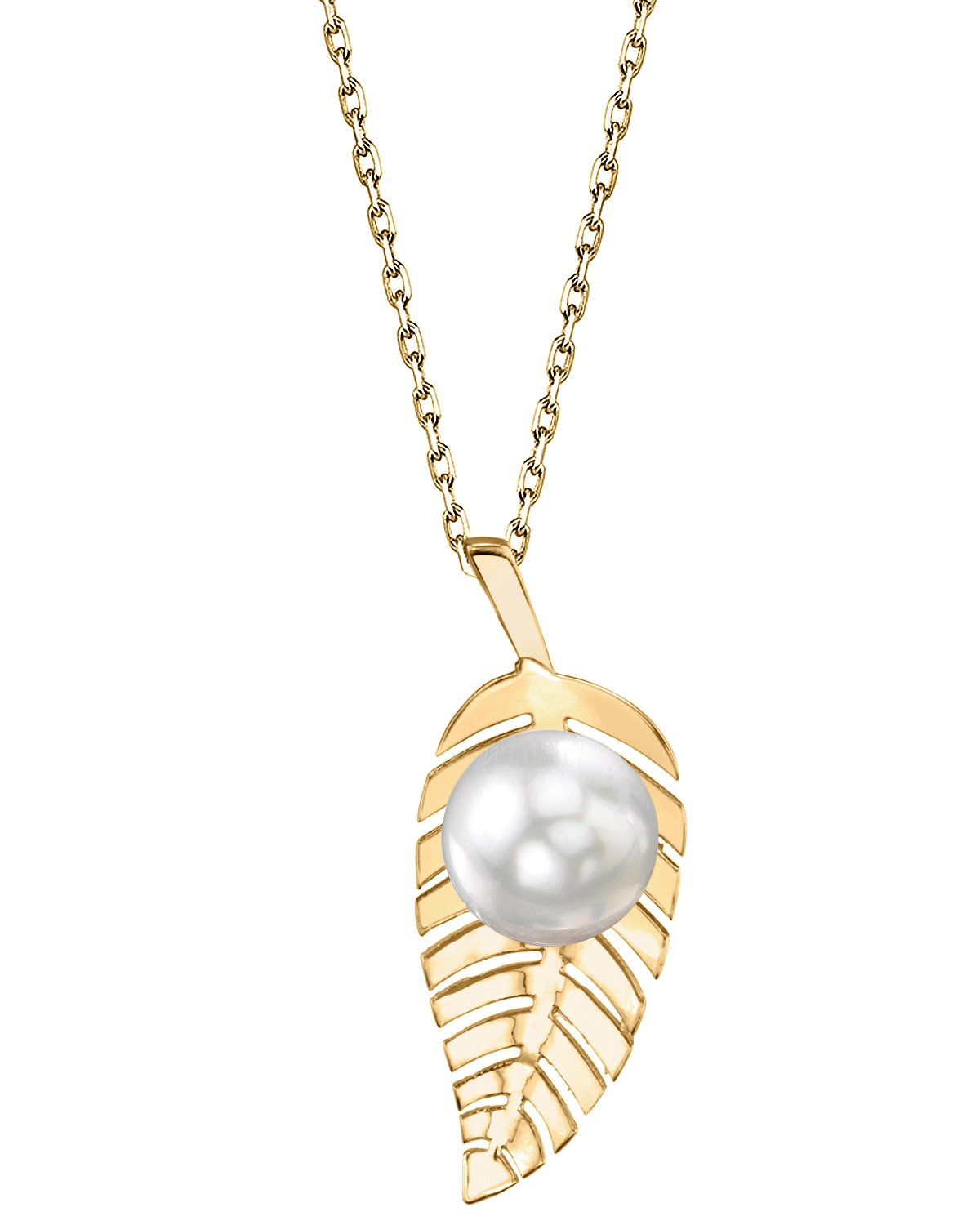 14K Gold White South Sea Pearl Leaf Pendant