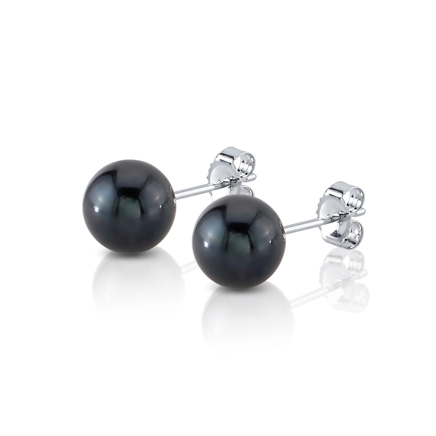 7mm Black Freshwater Round Pearl Stud Earrings