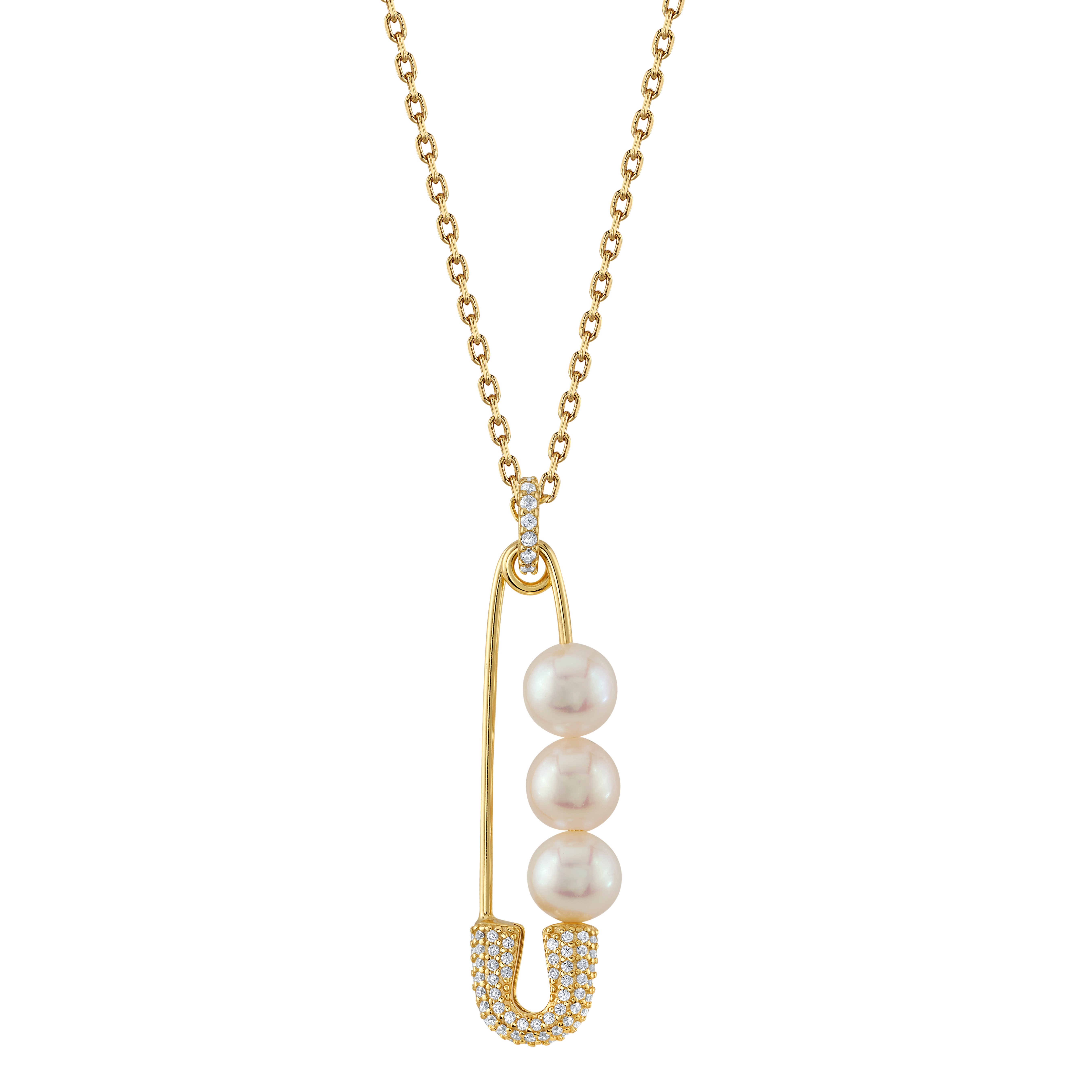 White Freshwater Cultured Pearl Safety Pin Eden Pendant