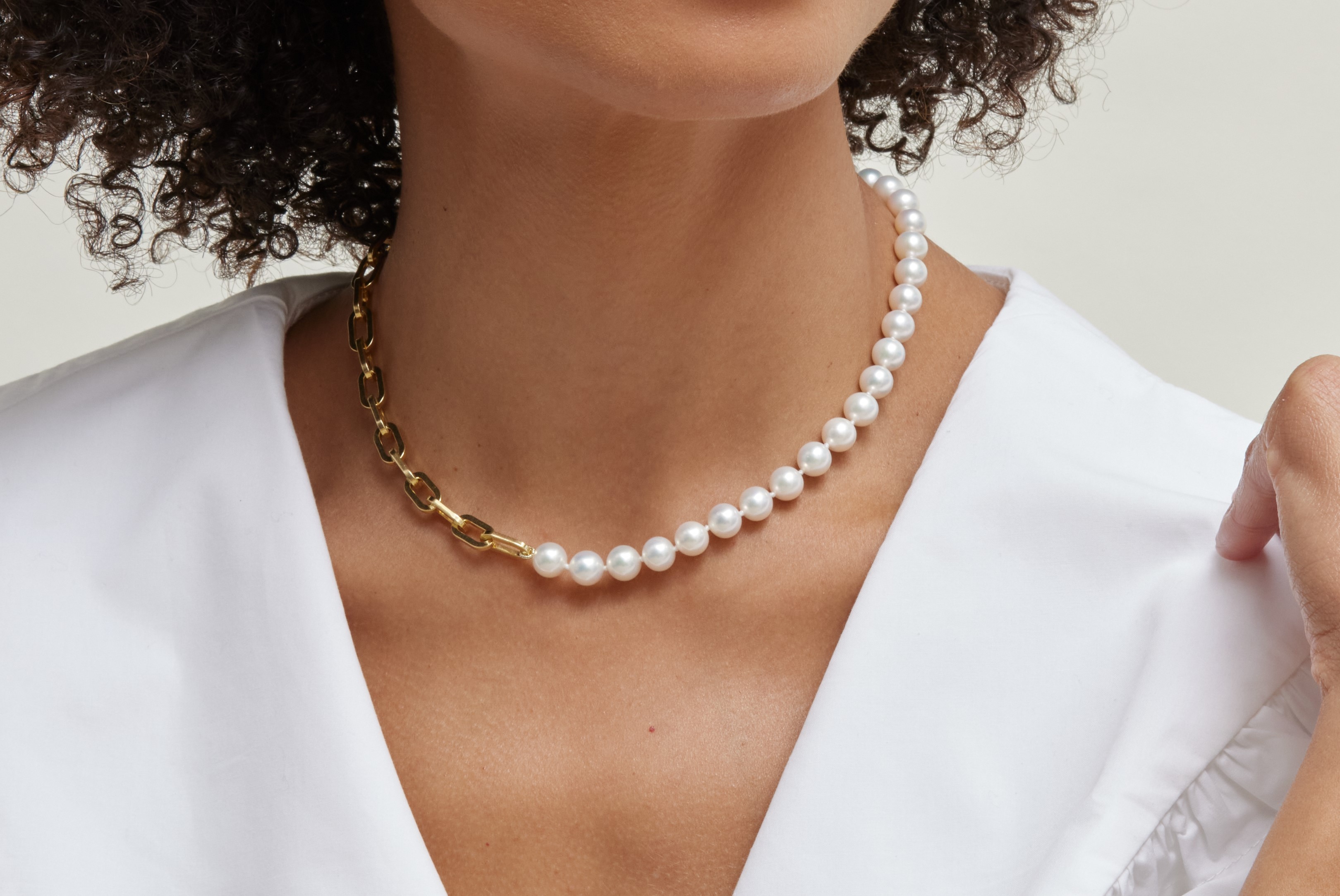 7mm White Freshwater Scarlett Pearl Chain Necklace