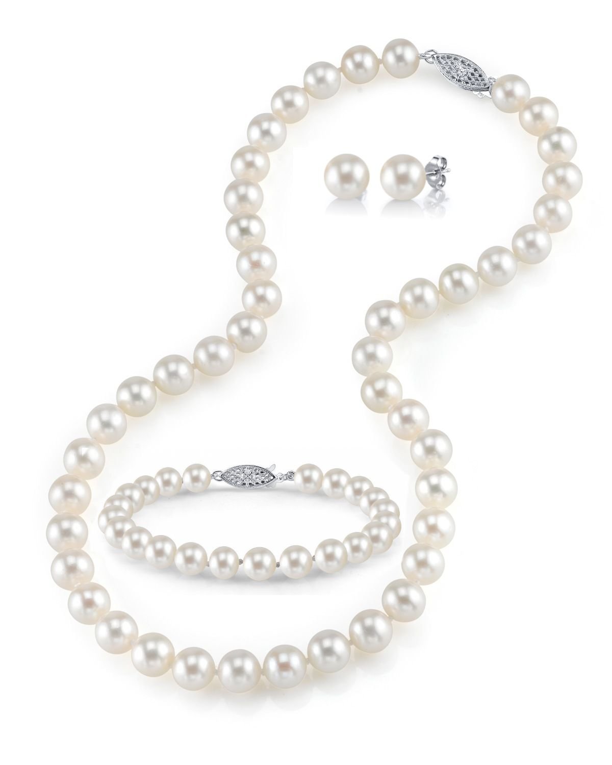 8.0-8.5mm Freshwater Pearl Necklace, Bracelet & Earrings