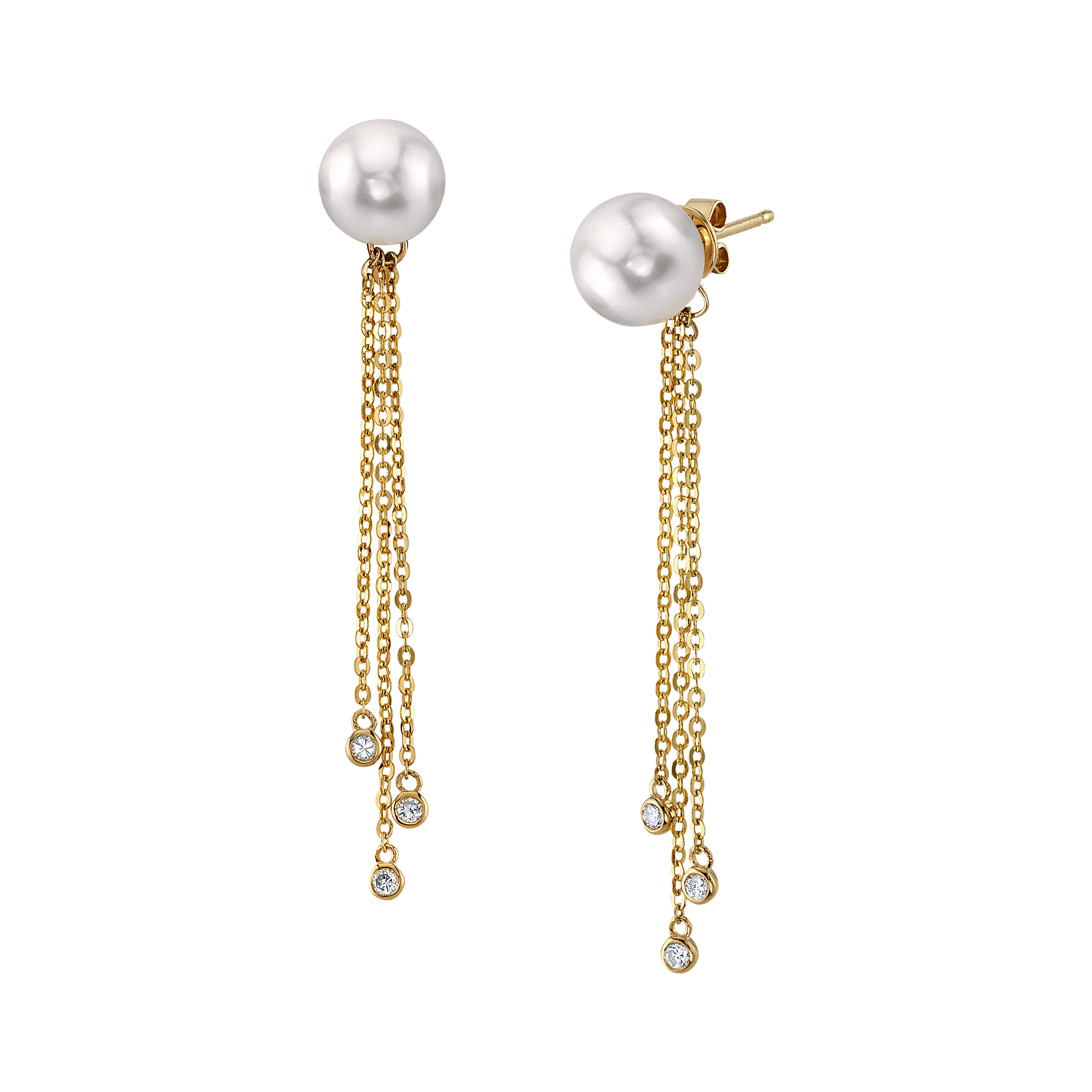 Freshwater Pearl Threader Diamond Tear Earrings