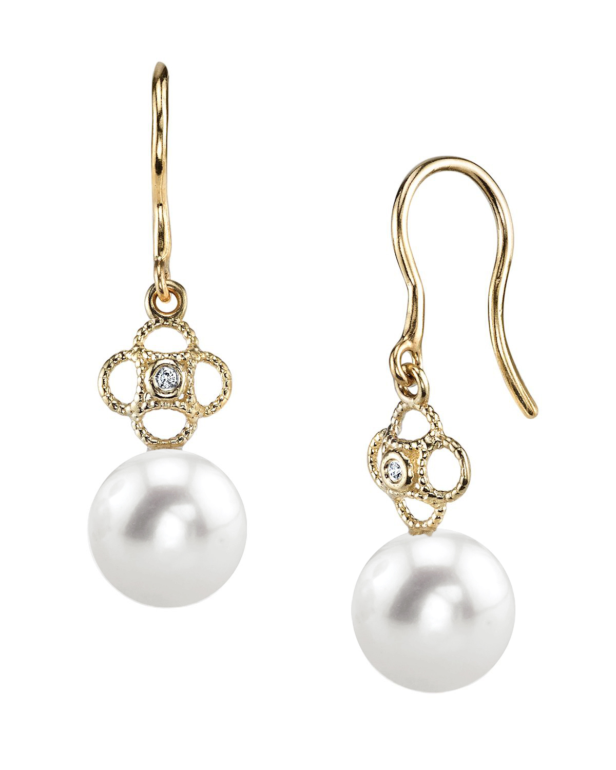 14K Gold Freshwater Pearl & Diamond Lacy Earrings