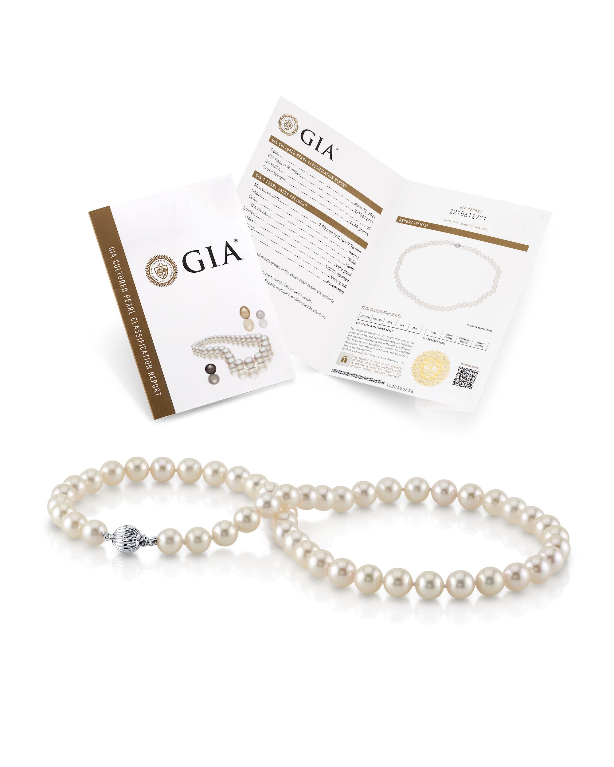 GIA Certified 8.5-9.0mm Japanese Akoya White Pearl Necklace - AAA Quality