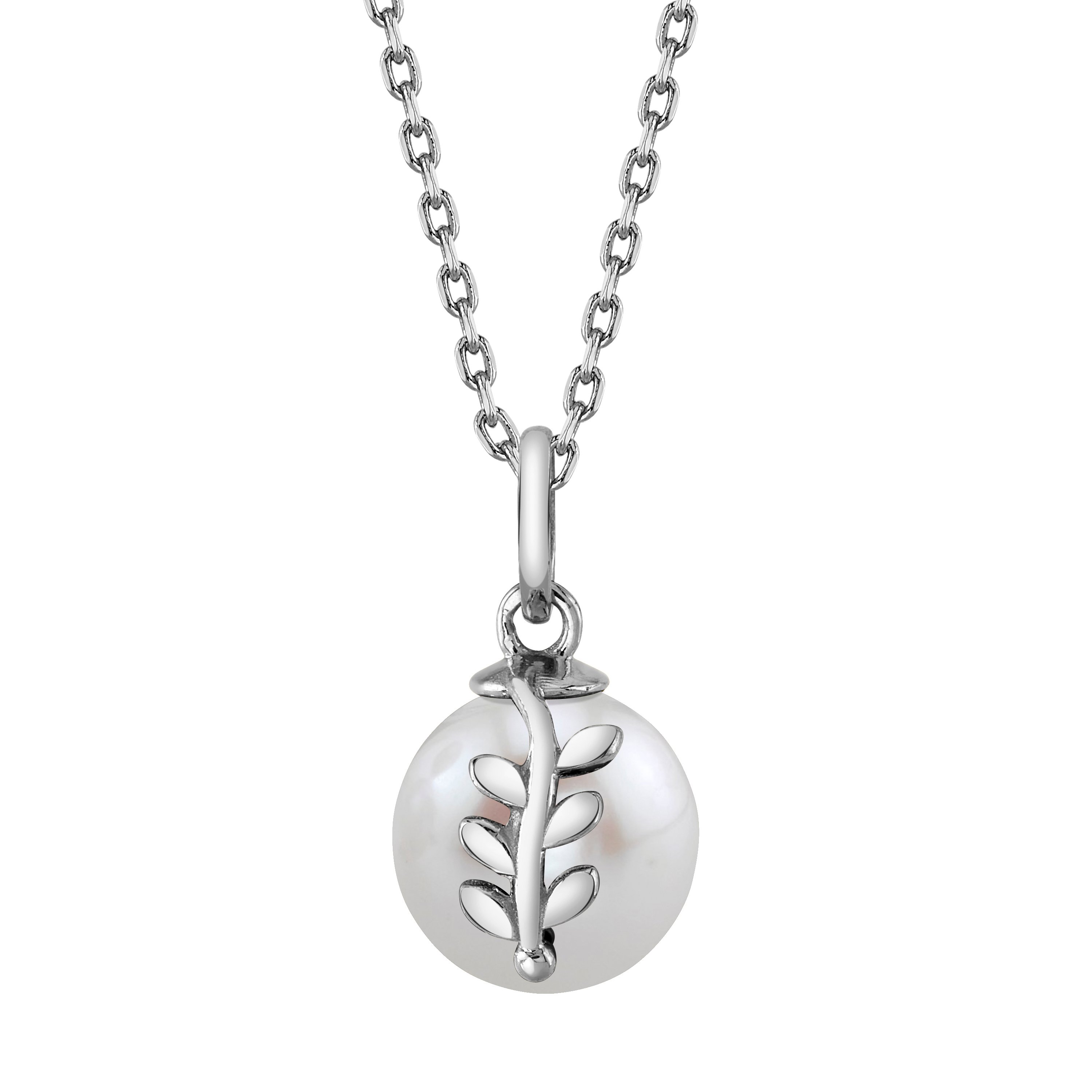 14K Gold Freshwater Pearl & Jayne Leaf Pendant