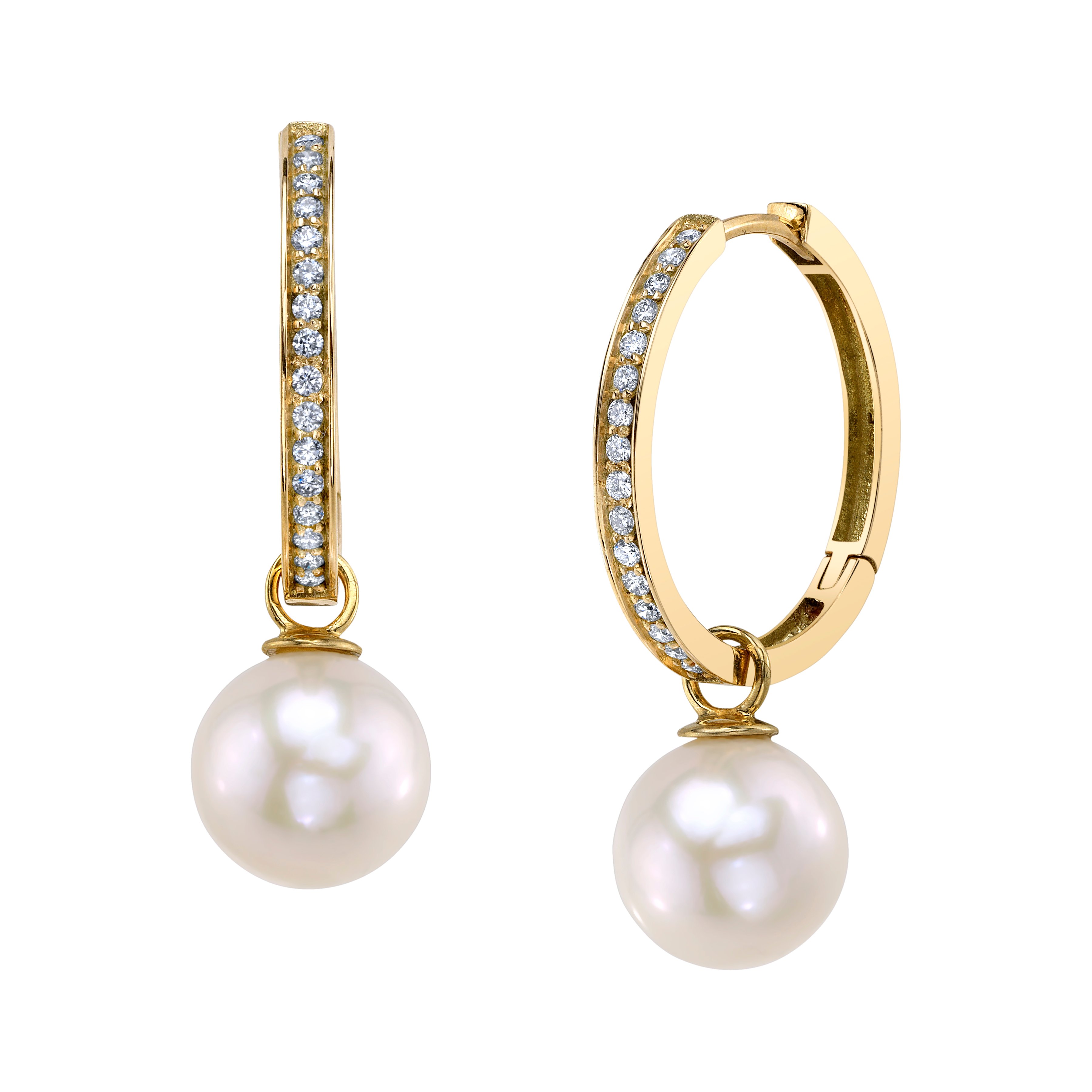 14K Gold Freshwater Pearl & Diamond Hoop Julia Earrings