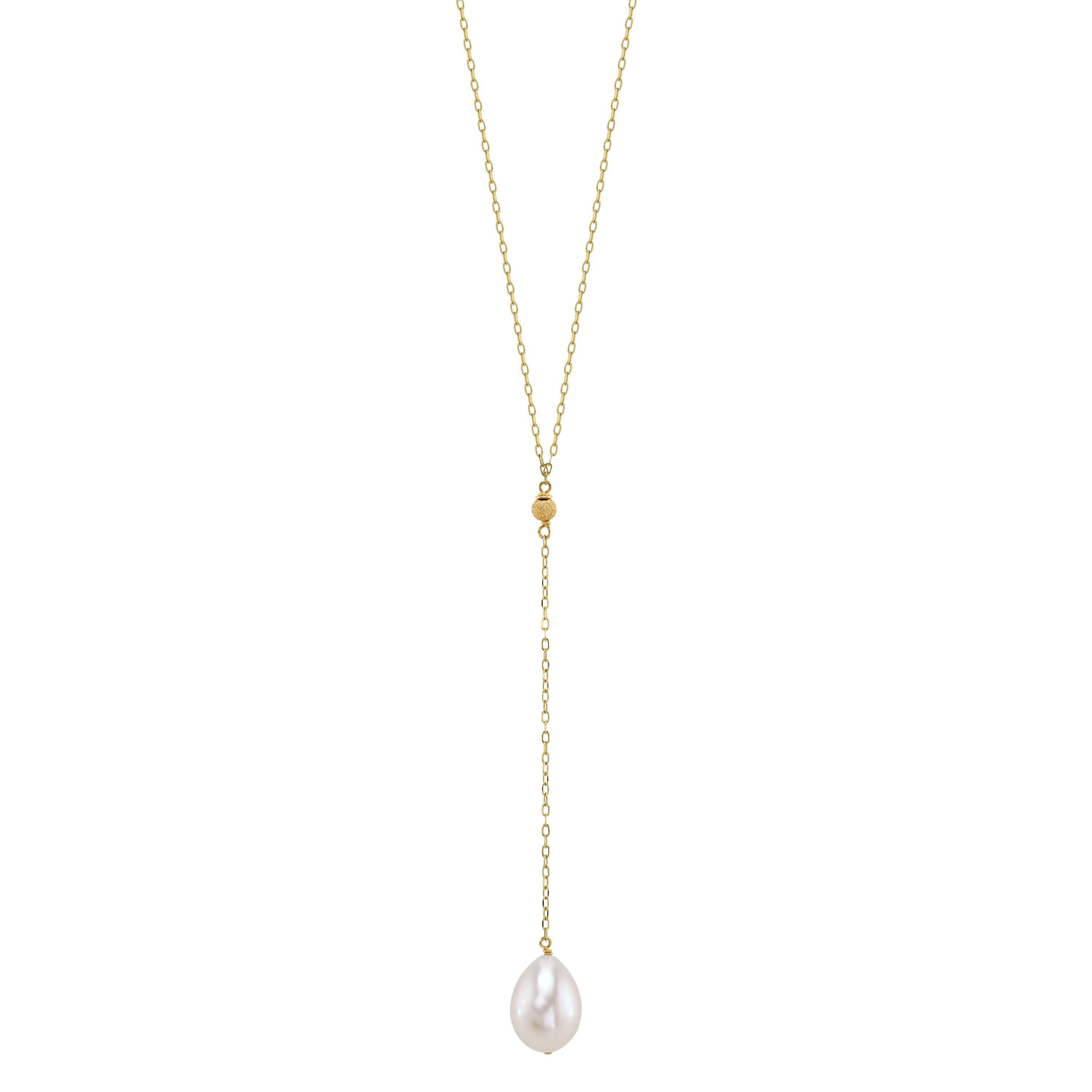 14K Gold Freshwater Pearl Tincup Lariat Necklace Pendant