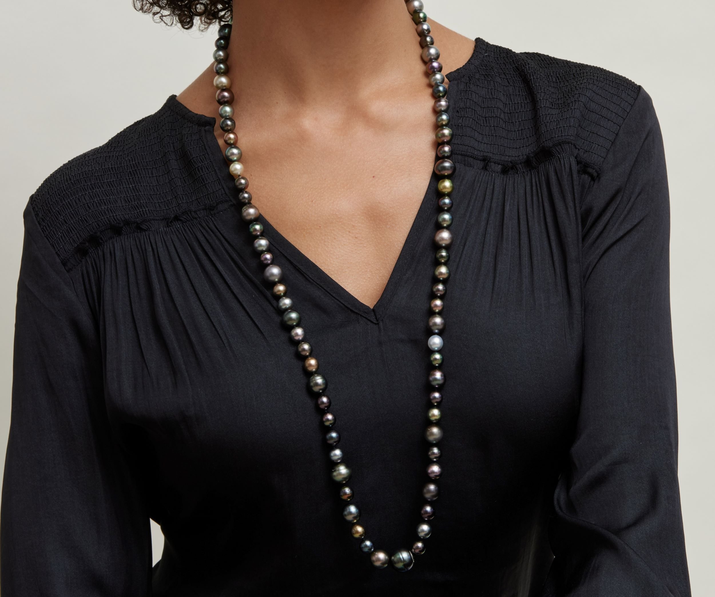 Opera Length 9-14mm Tahitian Multicolor South Sea Pearl Necklace