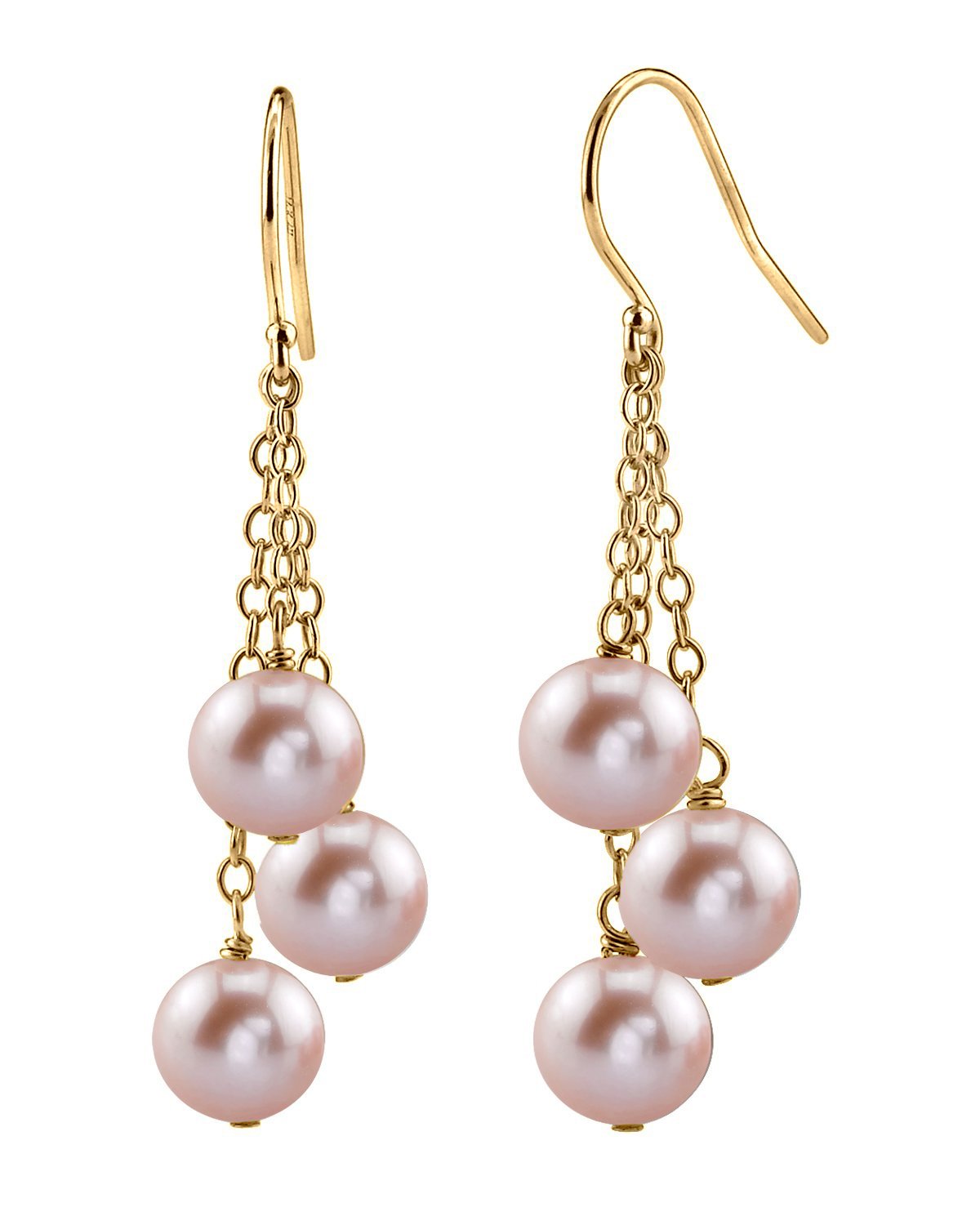 14K Gold Pink Freshwater Pearl Dangling Cluster Earrings