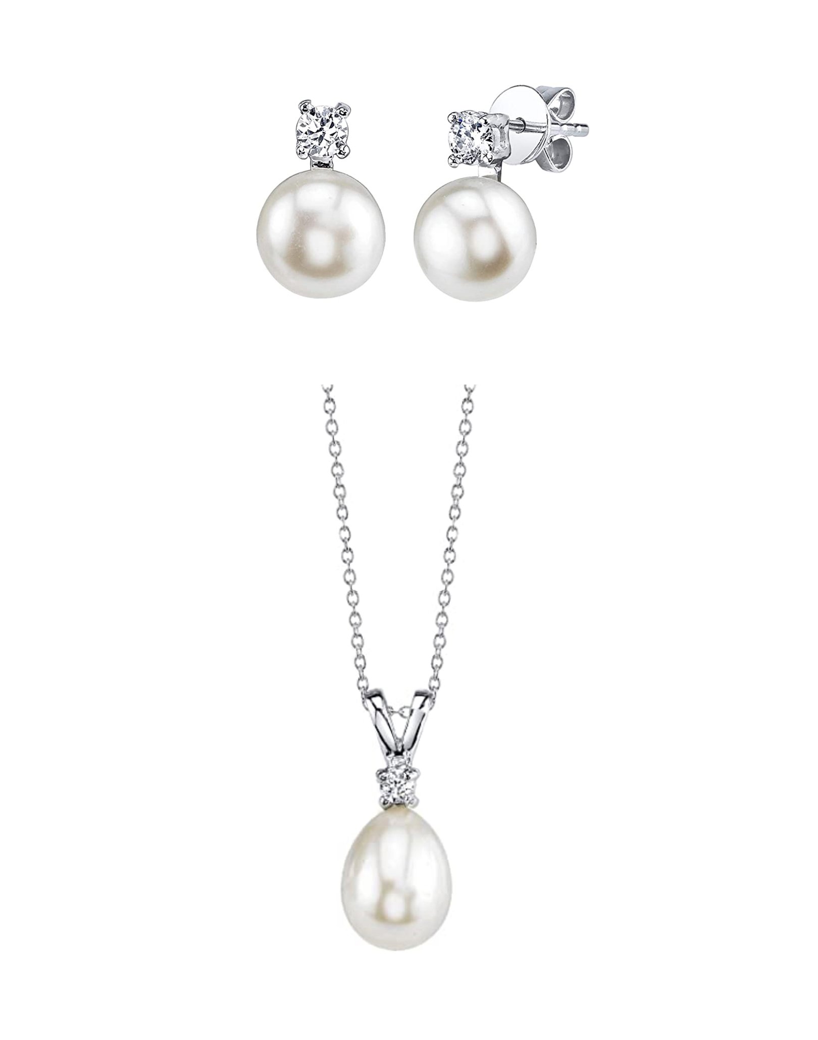 White Freshwater Cultured Pearl And Cubic Zirconia Rosalie Jewelry Set