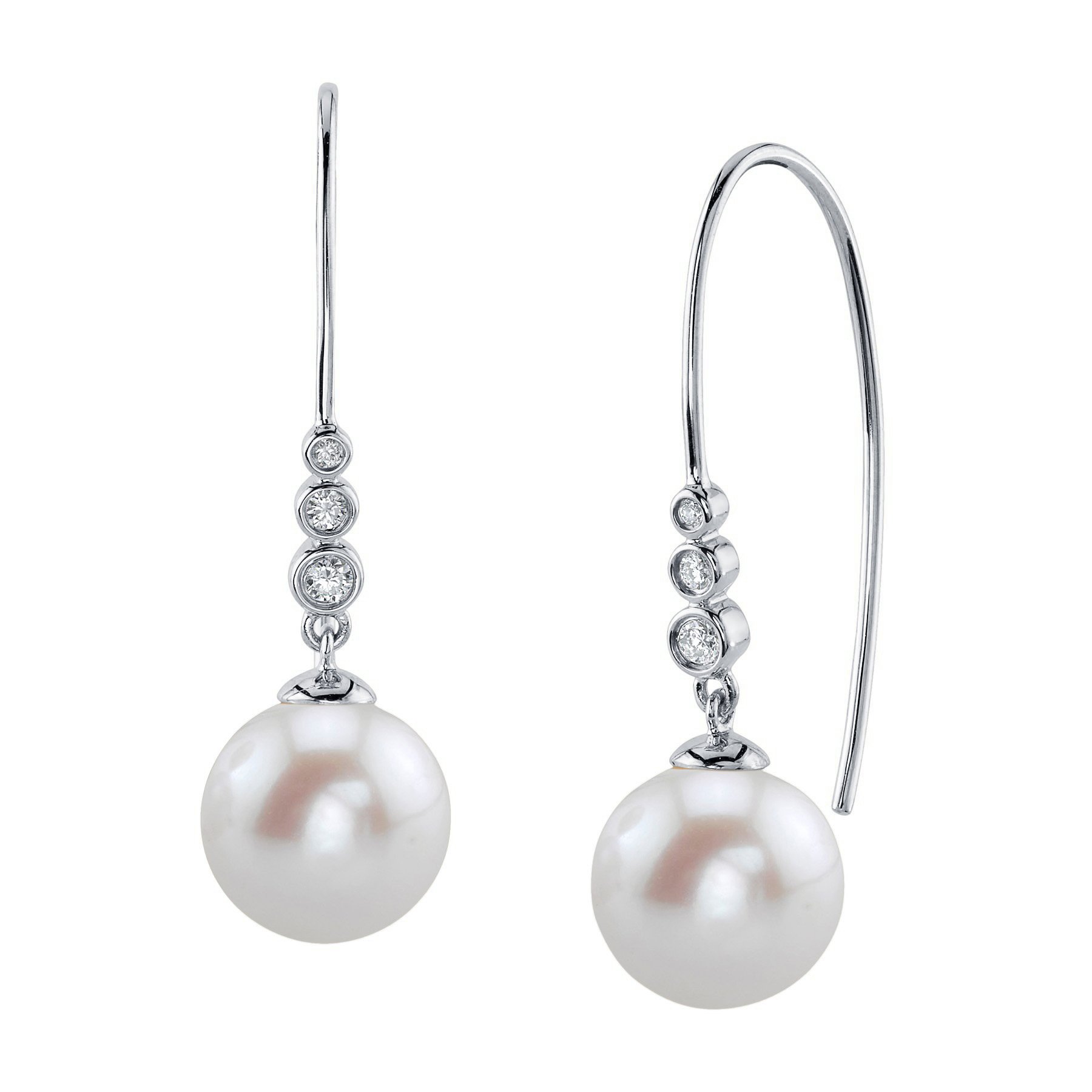 18K Gold White Freshwater Pearl & Diamond Stella Earrings