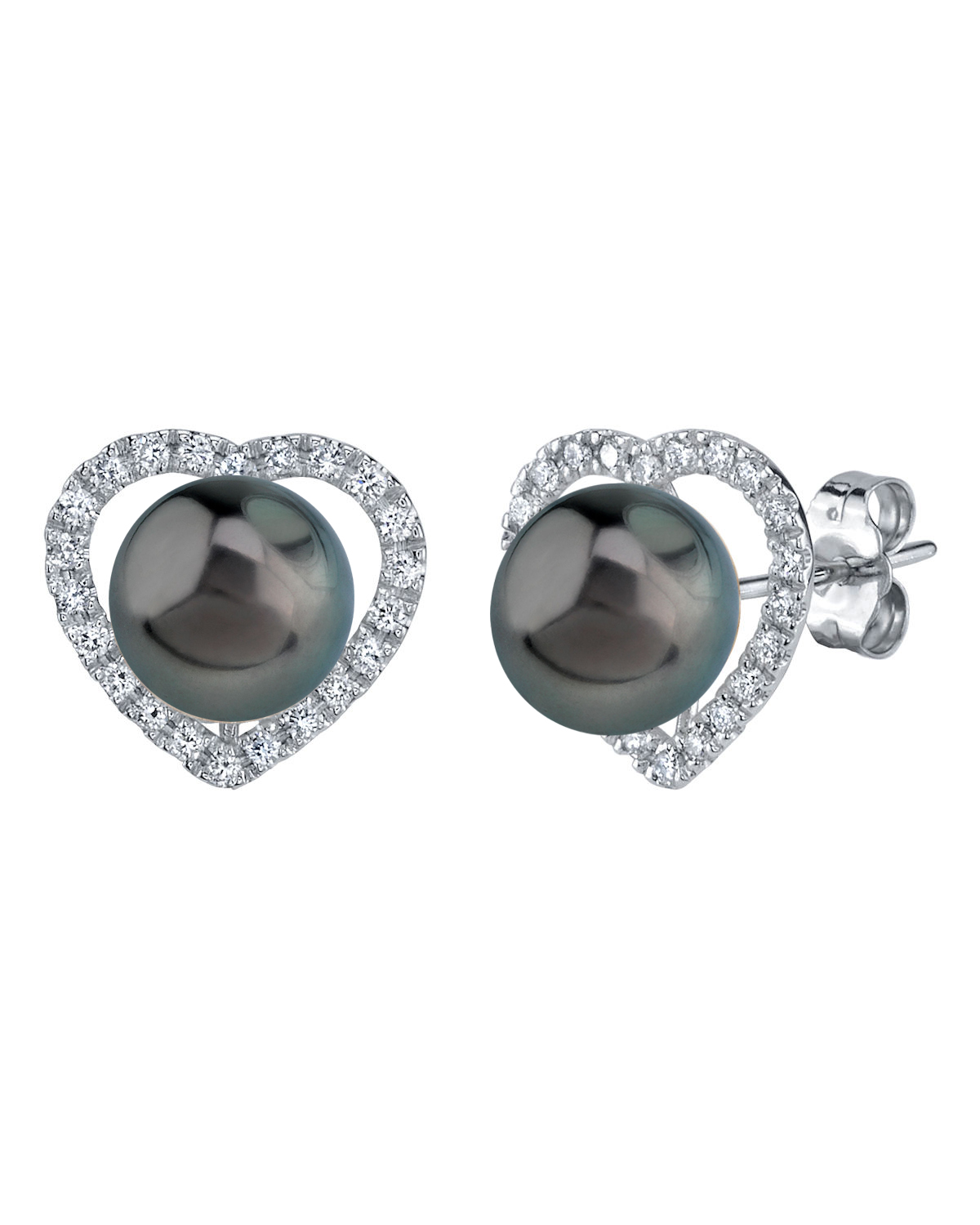 Tahitian South Sea Pearl & Diamond Heart Amour Earrings