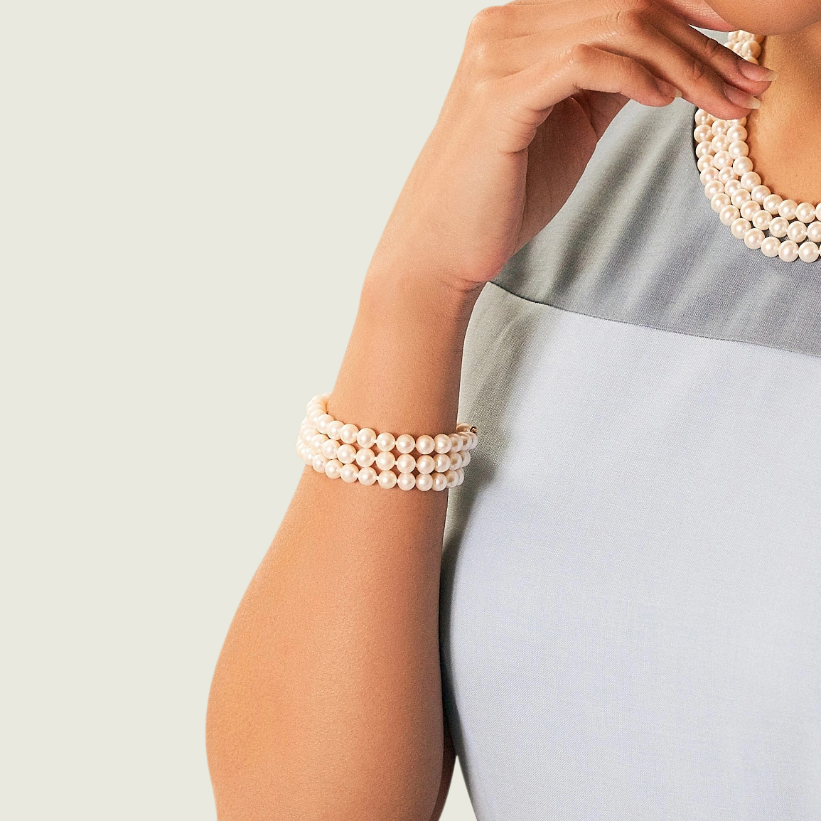 Triple White Freshwater Pearl Bracelet