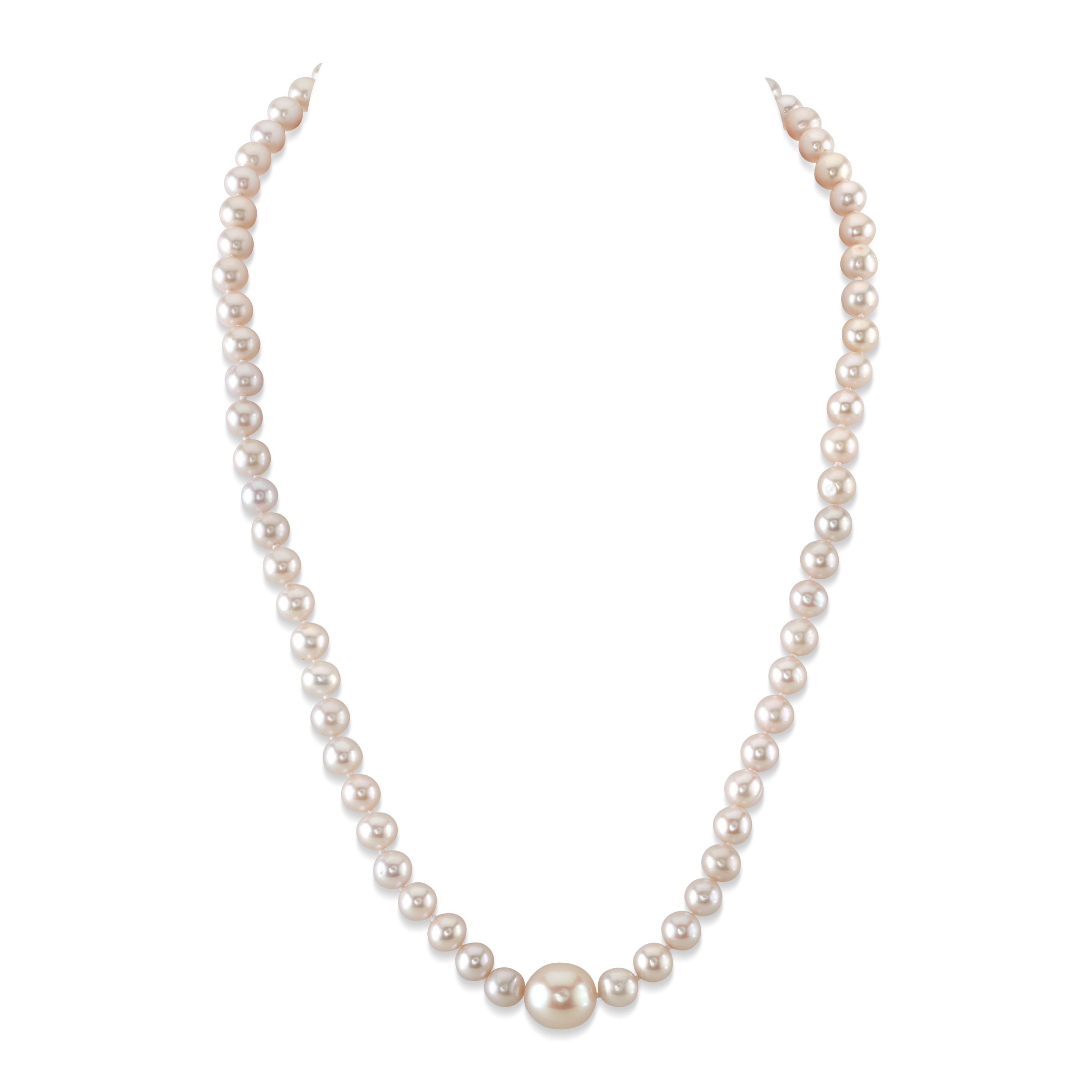 6 0 6 5mm White Freshwater Oval Pearl Via Necklace