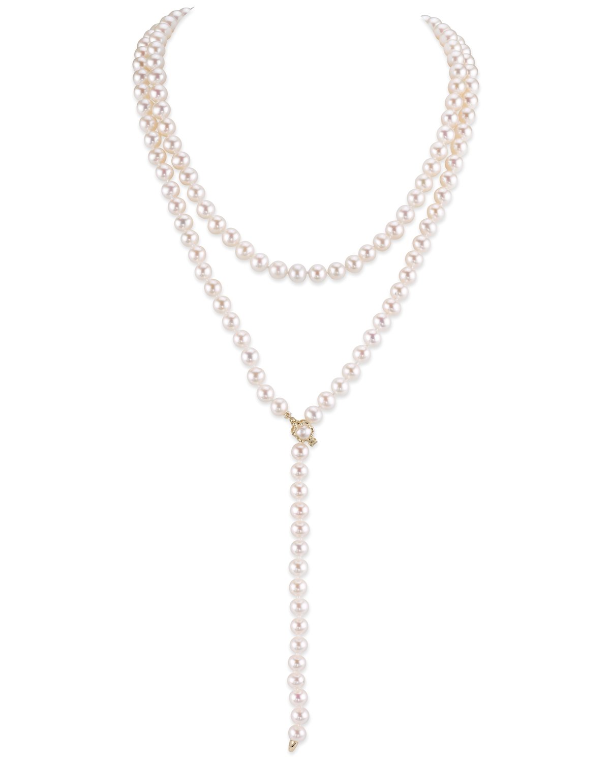 Japanese Akoya White Pearl Adjustable Lariat Y-Shape 51 Inch Rope Length Necklace - AAA Quality