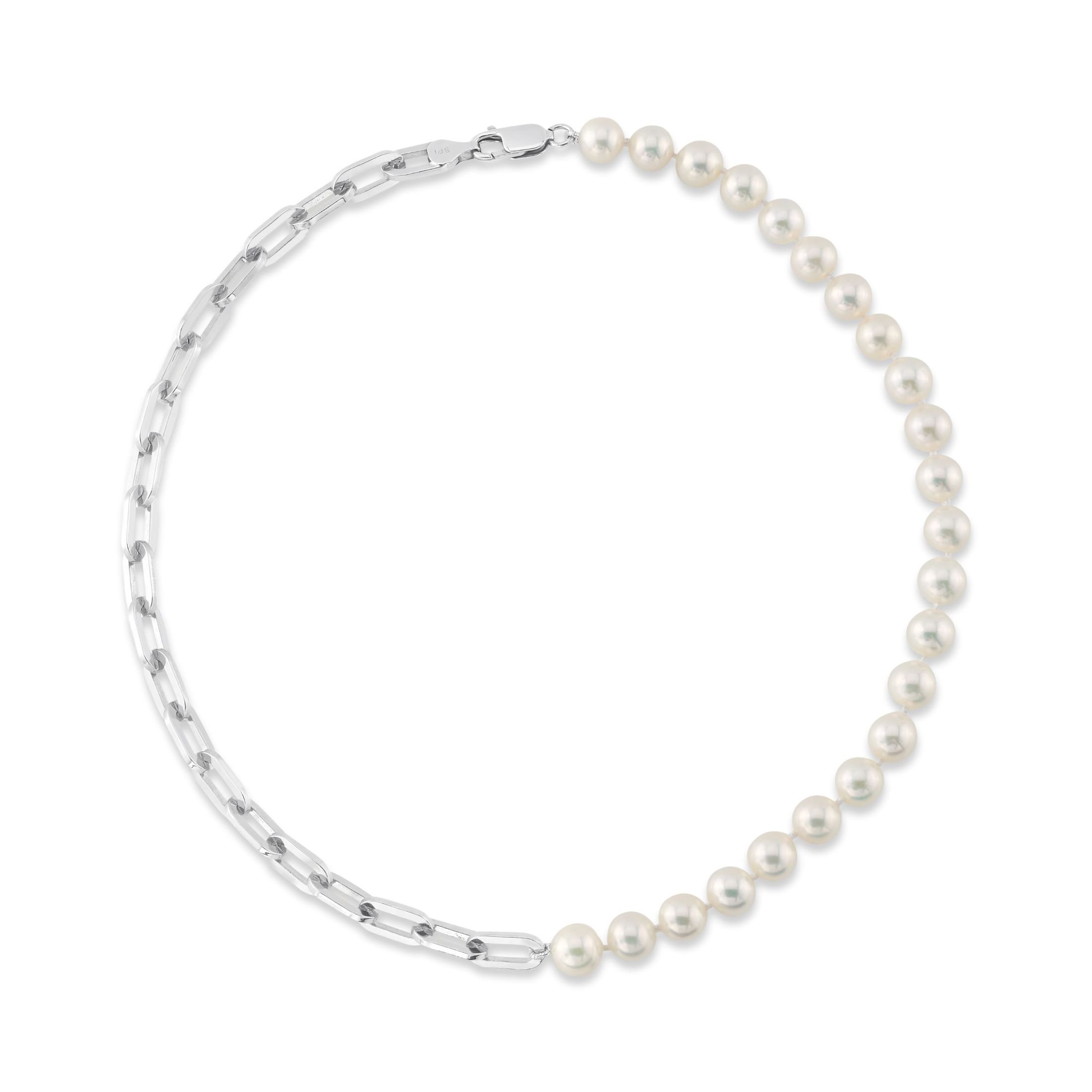 7mm White Freshwater Scarlett Pearl And Chain Necklace