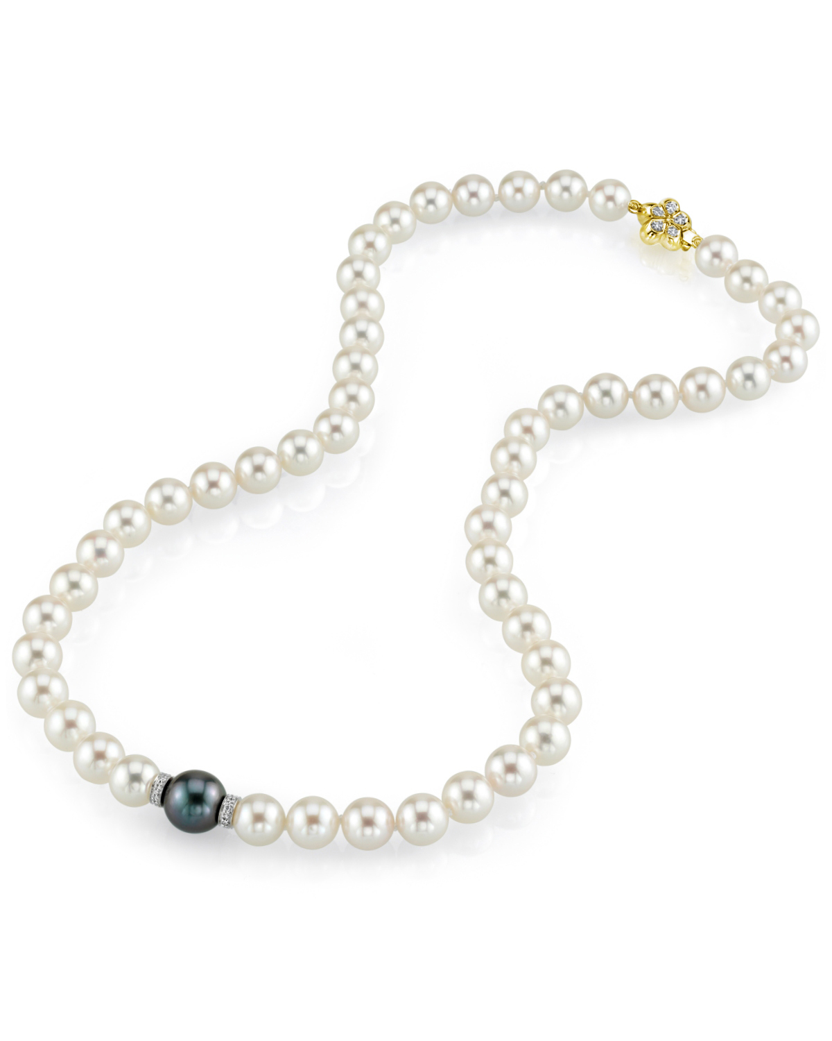 Designer Japanese Akoya White Pearl & Diamond Necklace with Tahitian ...