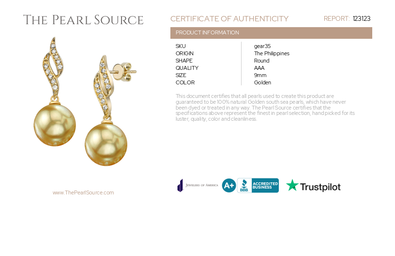 Golden South Sea Pearl & Diamond Suzanna Earrings-Certificate