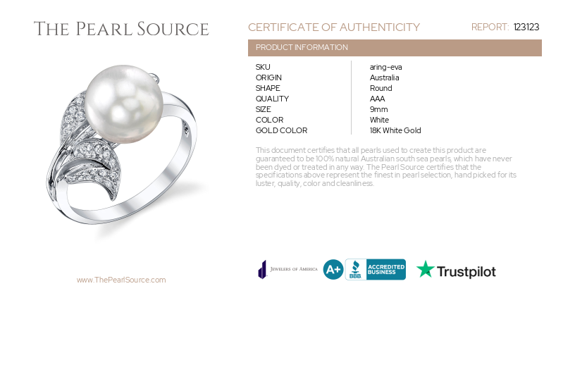 South Sea Pearl & Diamond Eva Ring-Certificate