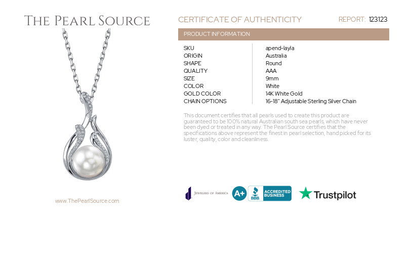 South Sea Pearl & Diamond Layla Pendant-Certificate