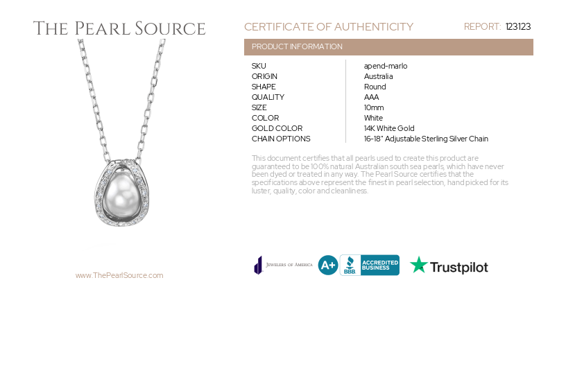 White South Sea Pearl & Diamond Marlo Pendant-Certificate