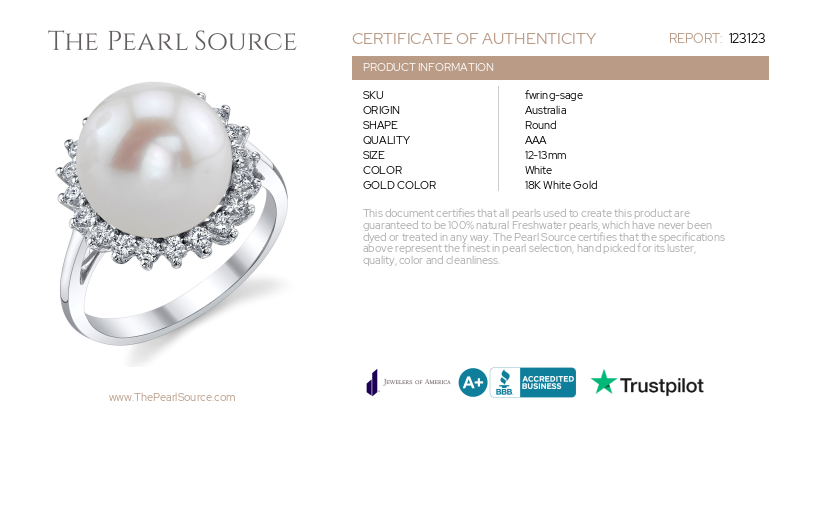 Freshwater Pearl & Diamond Sage Ring-Certificate